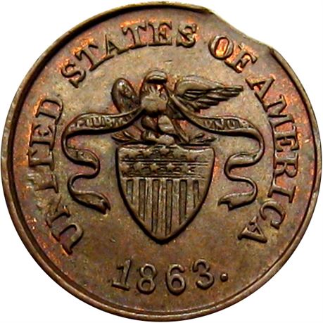 123  -  195/376 a R4 Raw AU+ Eagle on Shield Patriotic Civil War token