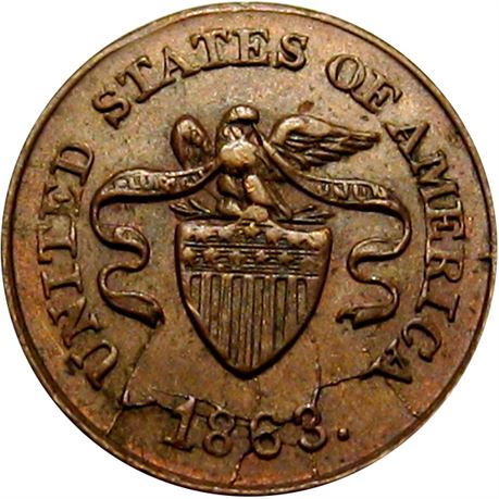 124  -  195/378 a R3 Raw EF+ Eagle on Shield Patriotic Civil War token