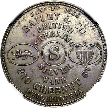 518  -  MILLER PA  30  NGC MS62 Bailey Philadelphia Merchant token