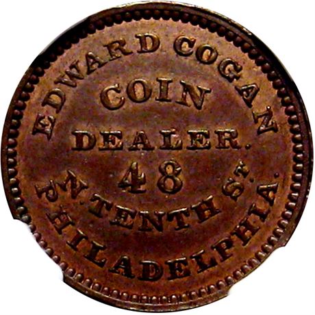 520  -  MILLER PA  90A  NGC MS63 BN 1860 Cogan Coin Dealer PA Merchant token