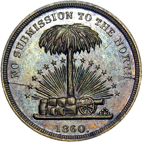 104  -  511/517 b R6 Raw MS62 Wealth of the South Patriotic Civil War token