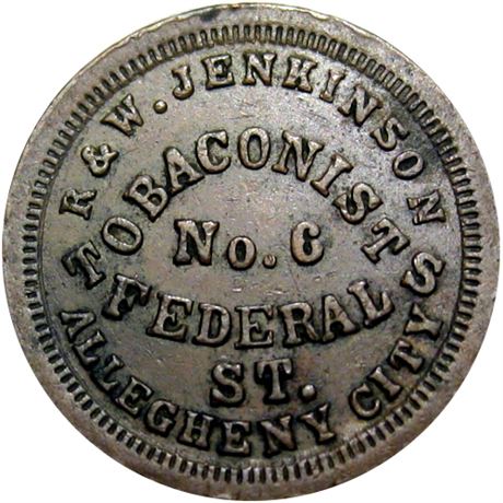 350  -  PA013E-7a R5 Raw EF Alleghan City Pennsylvania Civil War token