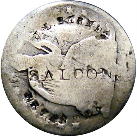 416  -  J. L. BARNES / SALOON / BRYAN TEX on obverse of Half Dollar Raw FINE