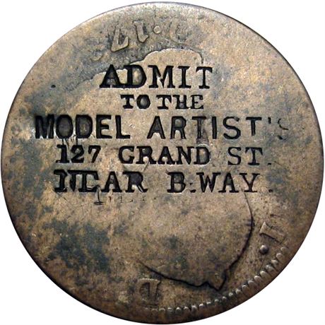 442  -  ADMIT/TO THE/MODEL ARTIST'S/127 GRAND ST... on Two Real Raw VF Details