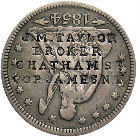 472  -  J. M. TAYLOR/BROKER/CHATHAM St/COR. JAMES. N.Y. on 1854 Quarter Raw EF