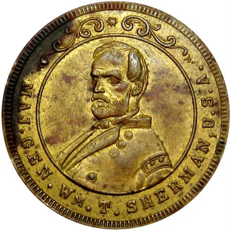 752  -  WTS 1864 Unlisted BR  Raw AU Details William T Sherman Political token