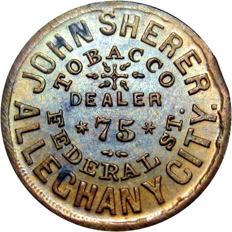 351  -  PA013F-6a R4 Raw UNC Details Alleghan City Pennsylvania Civil War token