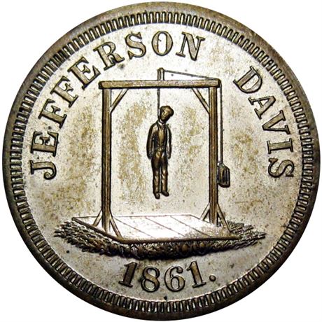 740  -  C 1861-13 Slvd BR  Raw AU+ Jefferson Davis Hanging Political token