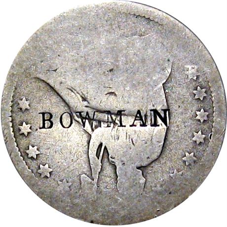 414  -  BOWMAN on obverse of Seated Quarter Raw VF