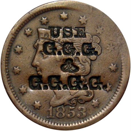 426  -  USE / G.G.G. / & / G.G.G.G on the obverse of an 1853 Cent Raw EF