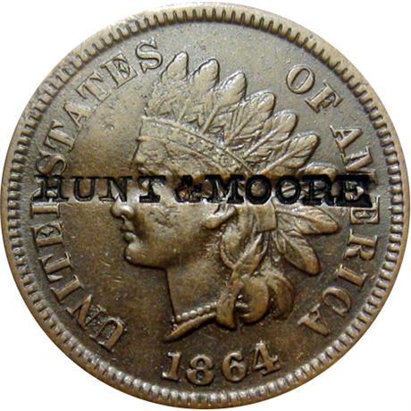 435  -  HUNT & MOORE on obverse of 1864-L Cent Raw EF