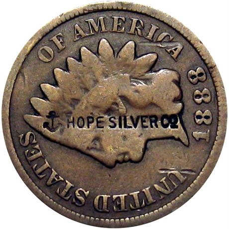 430  -  (Anchor) HOPE SILVER Co on the obverse of 1888 Cent Raw VF