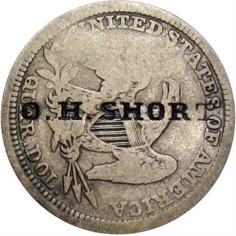 466  -  O. H. SHORT on the reverse of an 1854 Seated Quarter Raw VF