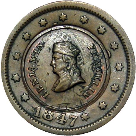 68  -  153/0 ao R7 Raw MS62 Franklin over Cent Patriotic Civil War token
