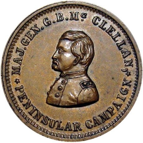 749  -  GMcC 1864-30 CU  Raw AU+ George McClellan Political Campaign token