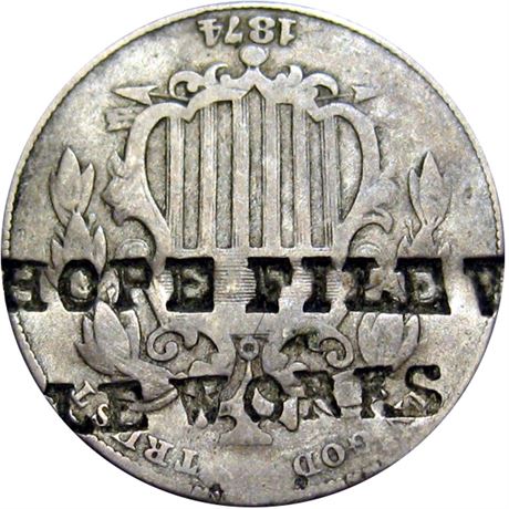 434  -  HOPE FILE WORKS on obverse of 1874 Nickel Raw VF