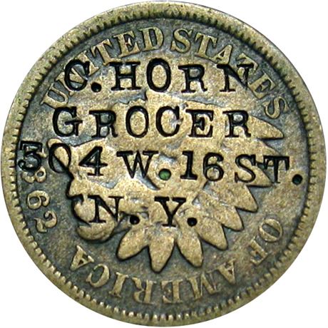 431  -  C. HORN / GROCER / 304 W. 16 ST. / N.Y. on 1862 Cent Raw VF