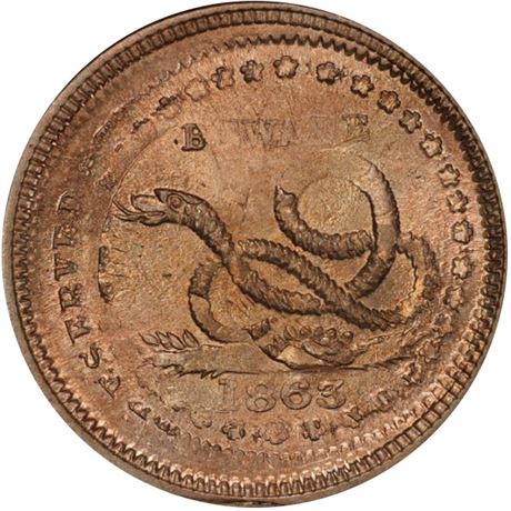 285  -  136/397 do R10 PCGS MS63 Over Cent Patriotic Civil War token