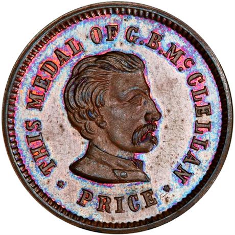 287  -  143/261 a R1 PCGS MS65 BN McClellan Patriotic Civil War token