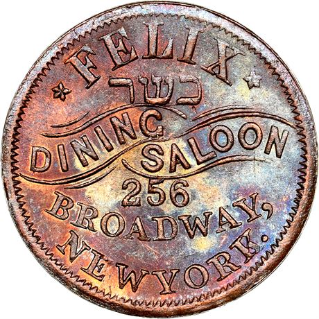 153  -  NY630 W-1a R4 NGC MS63 RB Kosher Saloon New York City Civil War token