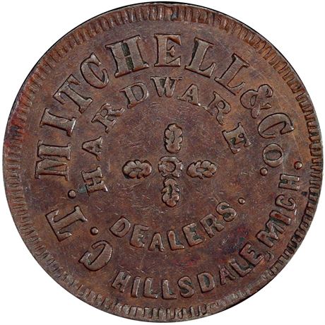 130  -  MI450J-3a R9 PCGS AU53 Hillsdale Michigan Civil War token