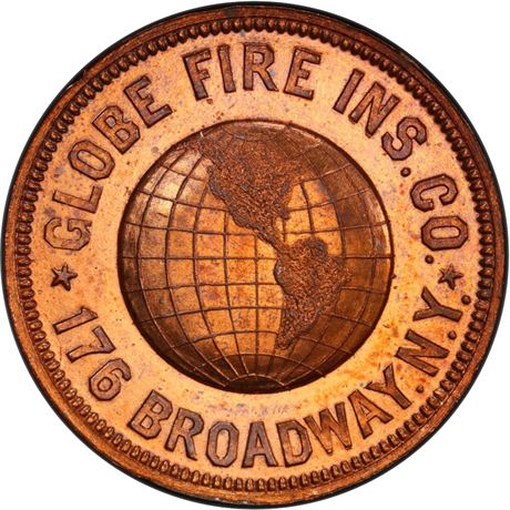 NY NY 95 PCGS MS65 RD Globe Fire Insurance New York City Merchant token