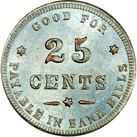 71/455 a PCGS MS63 25 Cents in Bank Bills R9 Patriotic Civil War token