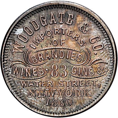 NY 996 NGC MS65 1860 Silver Woodgate Virtue Liberty New York Merchant token