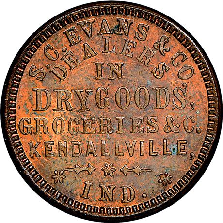 IN500F-2a NGC MS65 RB R6 Kendallville Indiana Civil War Token
